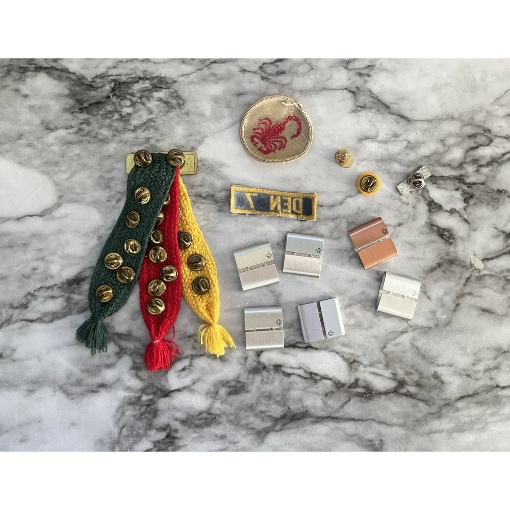 Vintage Cub Scout‎ Webelos With 19 Pins Assorted Lot Patches Belt Slides Pins